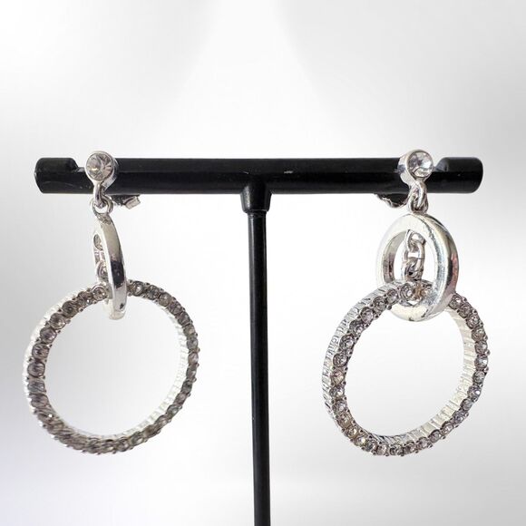 2004 Avon Going in Circles Silver Rhinestone Earrings | Special Occasions | NIB - Picture 4 of 6